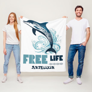 Free Life White Tribal Dolphin Print Fleece Blanket