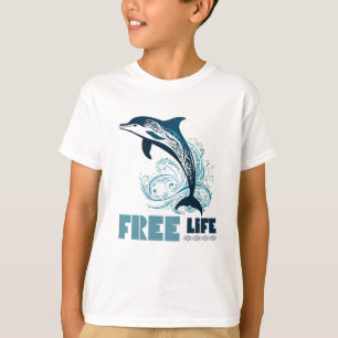 Free Life White Tribal Dolphin T-Shirt