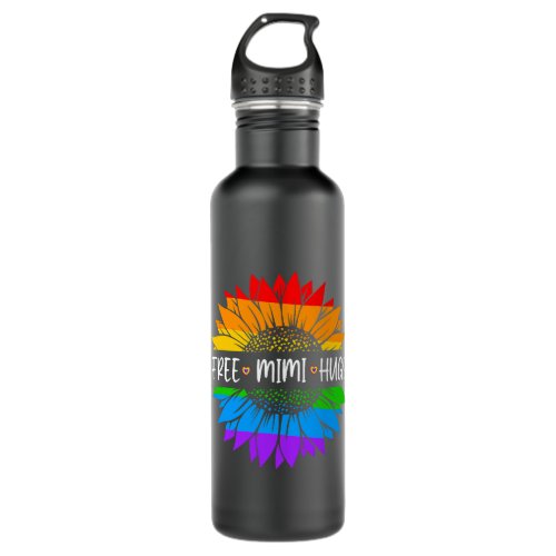 Free Mimi Hugs Rainbow Daisy Sunflower LGBT Gay Pr Stainless Steel Water Bottle
