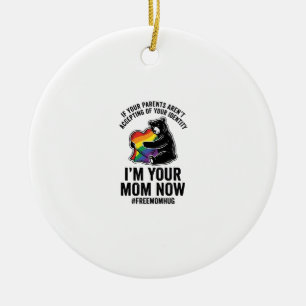 Free Mom Hug Bear Pride Vintage T-Shirt Design_1 Ceramic Ornament