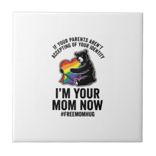 Free Mom Hug Bear Pride Vintage T-Shirt Design_1 Ceramic Tile