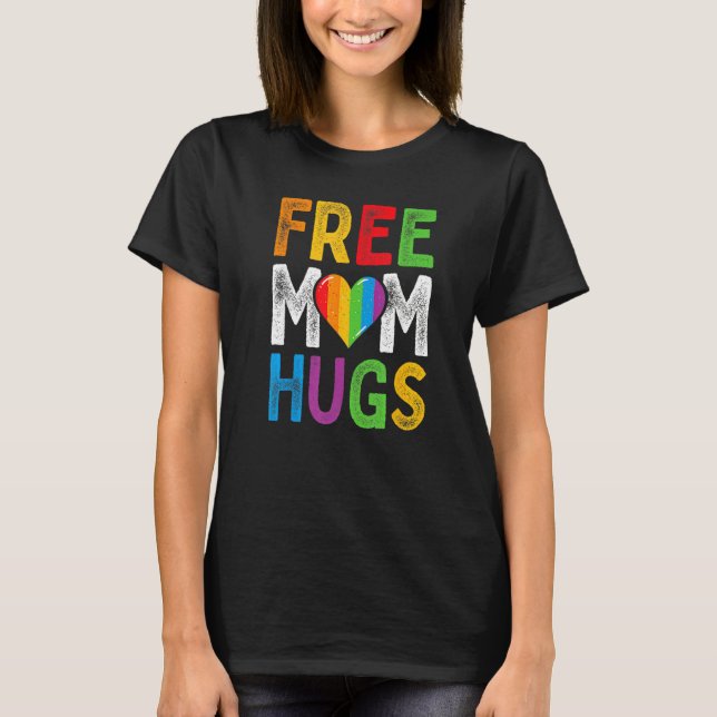 Free Mom Hugs  Boho Rainbow Heart Gay Lgbt Pride M T-Shirt (Front)
