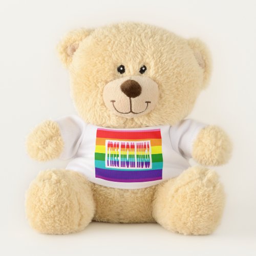 Free Mom Hugs Bright LGBT Rainbow Typography Pride Teddy Bear