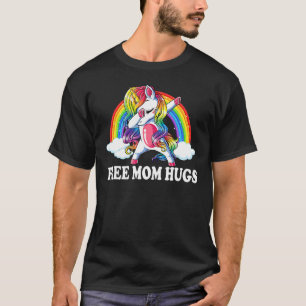 Free Mom Hugs Dabbing Unicorn Rainbow LGBT Gay Les T-Shirt