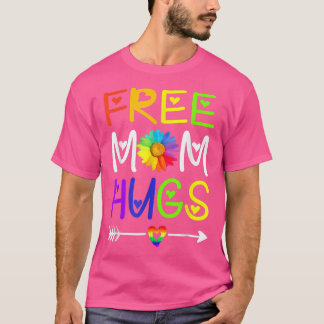 Free Mom Hugs Daisy Rainbow Heart LGBT Pride Month T-Shirt