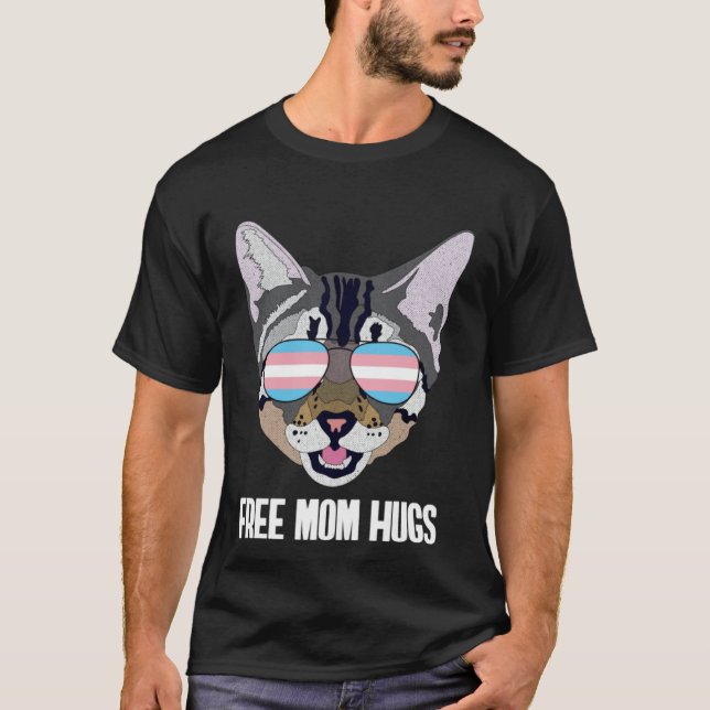 Free Mom Hugs Funny Cat Trans Pride T-Shirt (Front)
