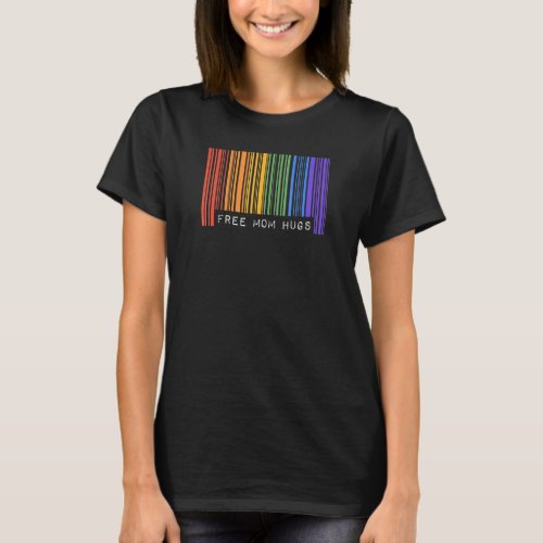 Free Mom Hugs Gay Pride Flag Barcode Lgbtq Ally Pa T_Shirt