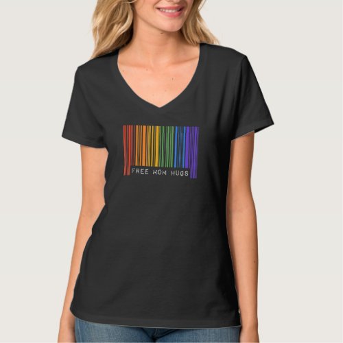 Free Mom Hugs Gay Pride Flag Barcode Lgbtq Ally Pa T_Shirt