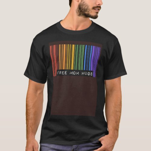Free Mom Hugs Gay Pride Flag Barcode LGBTQ Ally Pa T_Shirt