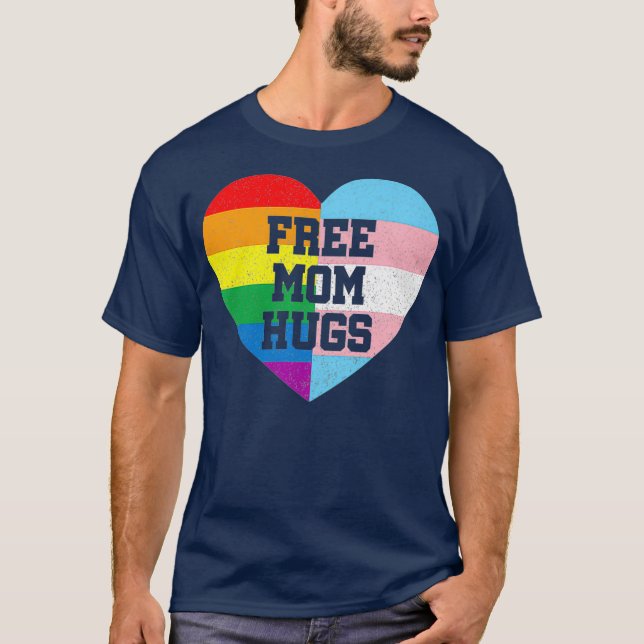 Free Mom Hugs  Gay Pride Gift Transgender Flag T-Shirt (Front)
