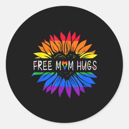 Free Mom Hugs Gay Pride LGBT Daisy Rainbow Flower Classic Round Sticker