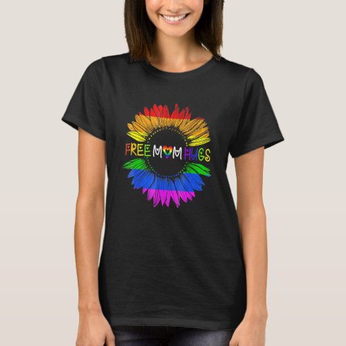 Free Mom Hugs Gay Pride Lgbt Daisy Rainbow Sunflow T_Shirt