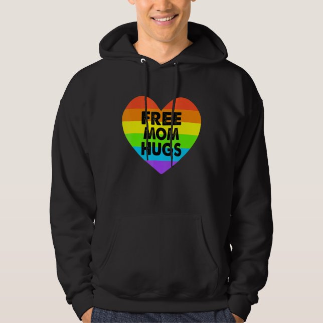 Free Mom Hugs Gay Pride Transgender Rainbow Heart Hoodie (Front)