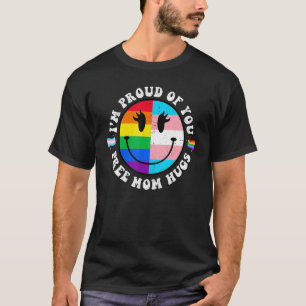 Free Mom Hugs Groovy Hippie Face LGBT Rainbow Tran T-Shirt