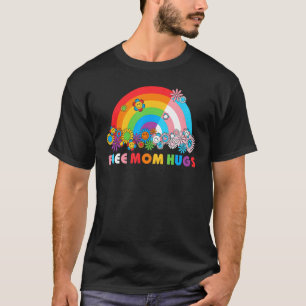 Free Mom Hugs Groovy Rainbow Heart LGBT Flag Pride T-Shirt