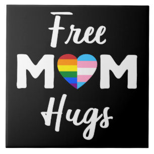 Free Mom Hugs II - Rainbow Gay Trans Pride Ceramic Tile