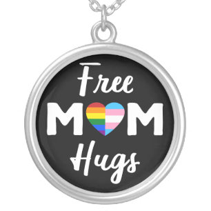 Free Mom Hugs II - Rainbow Gay Trans Pride Silver Plated Necklace