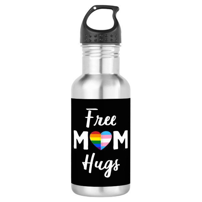 Free Mom Hugs II - Rainbow Gay Trans Pride Stainless Steel Water Bottle (Front)