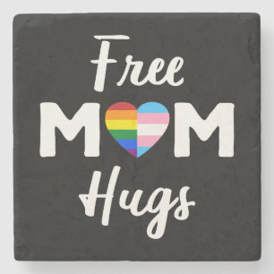 Free Mom Hugs II - Rainbow Gay Trans Pride Stone Coaster