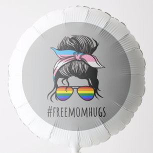 Free Mom Hugs IV - Messy Bun Rainbow Gay Trans Balloon