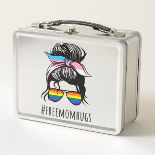 Free Mom Hugs IV - Messy Bun Rainbow Gay Trans Metal Lunch Box