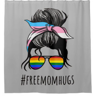 Free Mom Hugs IV - Messy Bun Rainbow Gay Trans Shower Curtain