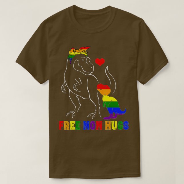 Free Mom Hugs  LGB Mom Mamasaurus Rainbow Gift  T-Shirt (Design Front)