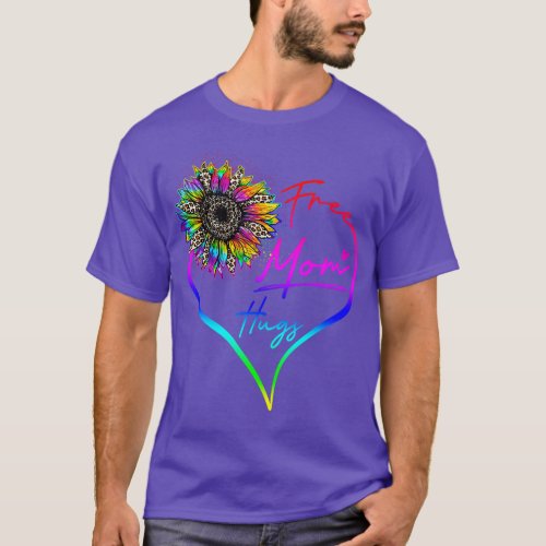 Free Mom Hugs LGB Pride Rainbow Leopard Sunflower  T_Shirt