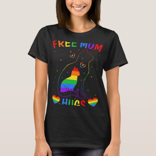 Free Mom Hugs LGBT Cat Gay Pride Rainbow Support P T_Shirt