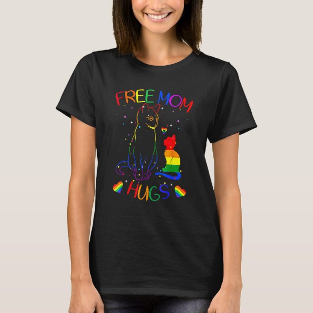 Free Mom Hugs Lgbt Cat Gay Pride Rainbow T-Shirt (Front)