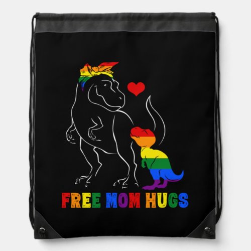 Free Mom Hugs LGBT Mom Mamasaurus Rainbow Drawstring Bag