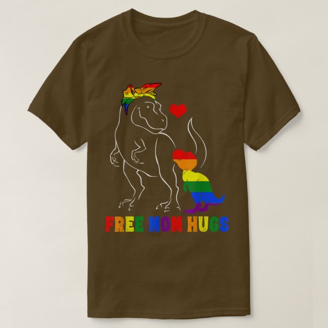 Free Mom Hugs - LGBT Mom Mamasaurus Rainbow Gift T T-Shirt (Design Front)