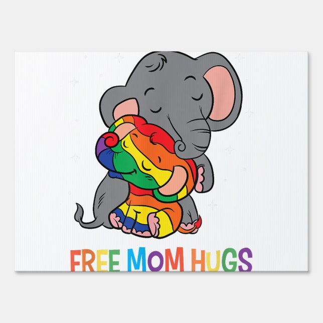 Free Mom Hugs LGBT Mother Elephant Rainbow Womens  Sign (Front)