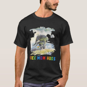 Free Mom Hugs LGBT Mother Elephant Rainbow Womens T-Shirt