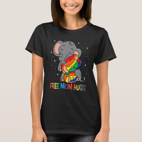 Free Mom Hugs Lgbt Mother Elephant Rainbow Womens T_Shirt