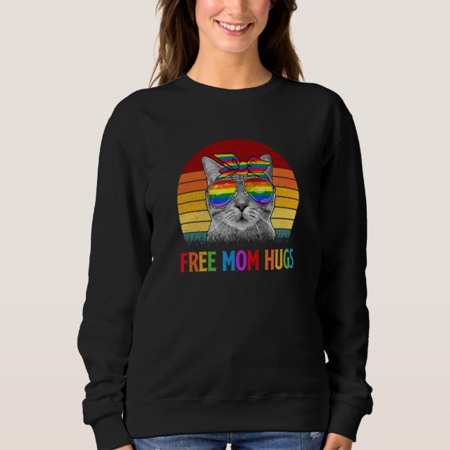 Free Mom Hugs Lgbt Pride Cat Rainbow Flag Sweatshirt (Front)