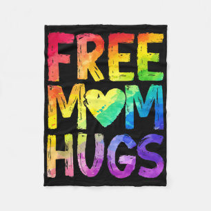 Free Mom Hugs Lgbt Pride Lgbtq Lesbian Gay Rainbow Fleece Blanket