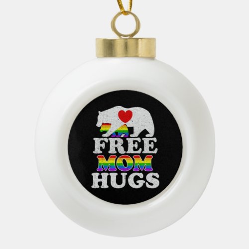 Free Mom Hugs LGBT Pride Mama Bear Ceramic Ball Christmas Ornament