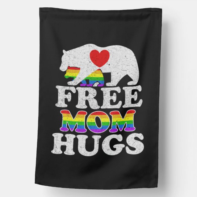 Free Mom Hugs LGBT Pride Mama Bear House Flag (Front)
