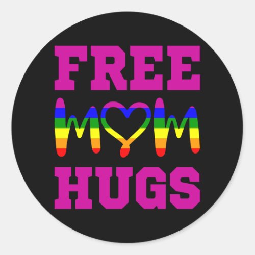 FREE MOM HUGS LGBT Pride Month LGBTQ Rainbow Flag Classic Round Sticker