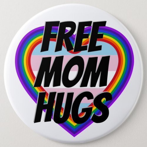 Free Mom Hugs LGBT Pride Rainbow Heart Button