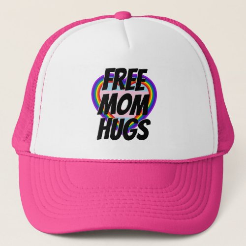 Free Mom Hugs LGBT Pride Rainbow Heart Trucker Hat