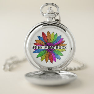 Free Mom Hugs LGBTQIA+ Pride Support Pocket Watch