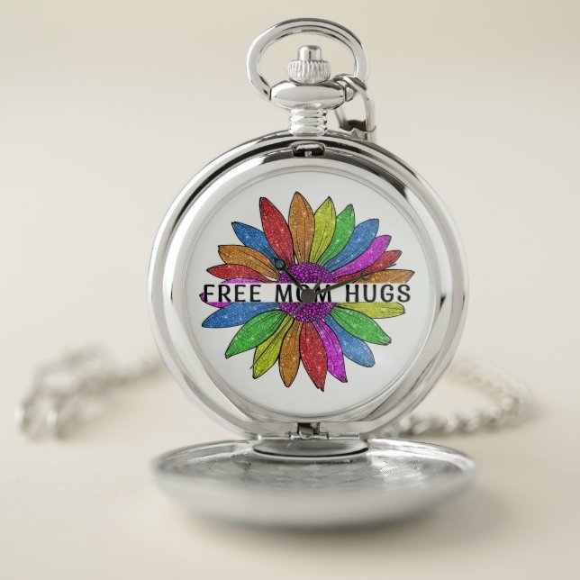 Free Mom Hugs LGBTQIA+ Pride Support Pocket Watch (Inside)