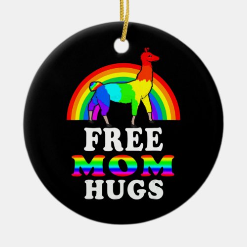 Free Mom Hugs Llama LGBT Men Women Pride  Ceramic Ornament