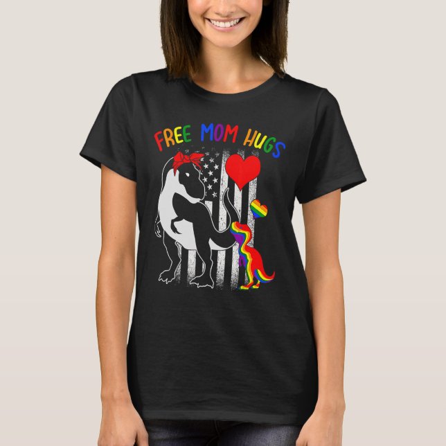 Free Mom Hugs Mamasaurus Dino Rainbow Rex Ally Lgb T-Shirt (Front)
