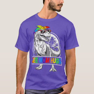 Free Mom Hugs Mamasaurus Dinosaur T Rex Ally Rainb T-Shirt
