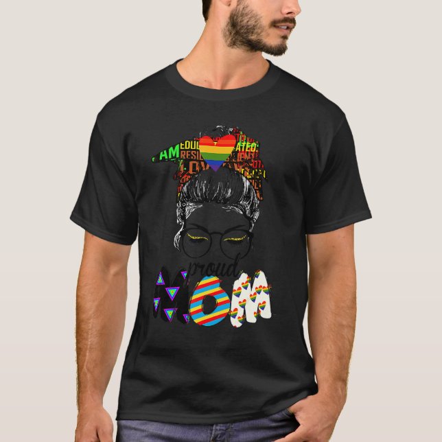 Free Mom Hugs Messy Bun Lgbt Pride Sun Rainbow Tea T-Shirt (Front)