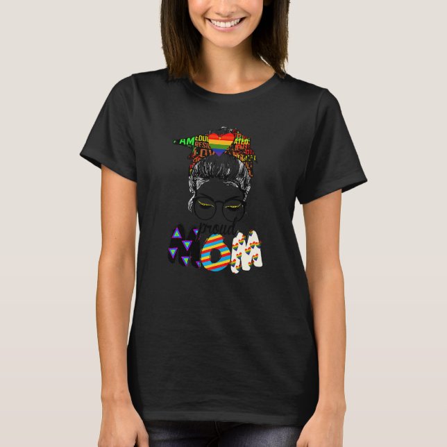 Free Mom Hugs Messy Bun Lgbt Pride Sun Rainbow Tea T-Shirt (Front)