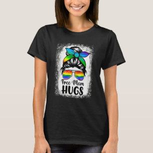 Free Mom Hugs Messy Bun Pansexual Pride Rainbow Fl T-Shirt